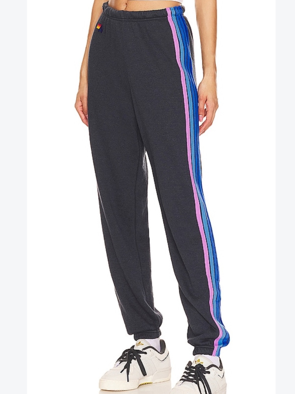 Aviator Nation 5 Stripe Sweatpants Size X-Small in Charcoal & Blue Purple